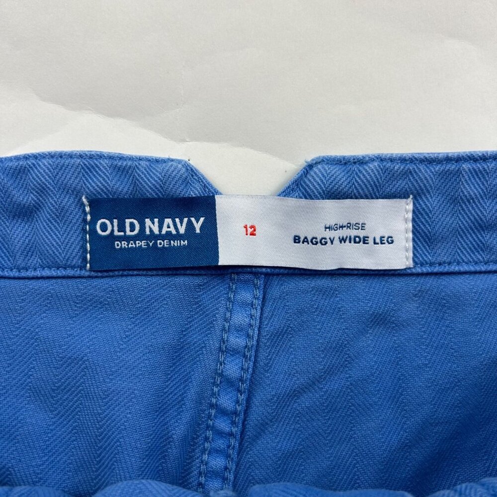Old Navy Cornflower Blue Dyed Denim High Rise Baggy Wide Leg Pants 12 - Picture 4 of 7